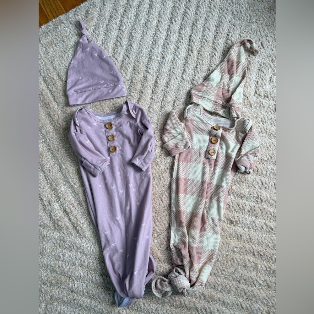 LIKE NEW 2 Caden Lane 0-3month knotted gowns with hats